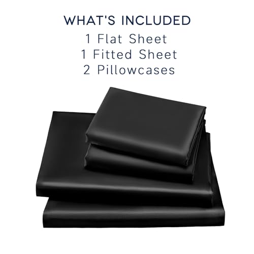 Satin Sheets Full Size - 4 Pieces Luxury Silky Soft Bed Sheets, Wrinkle-Free Black Satin Silk Sheet Set with 1 Deep Pocket Fitted Sheet, 1 Flat Sheet, 2 Pillow Cases - Image 5