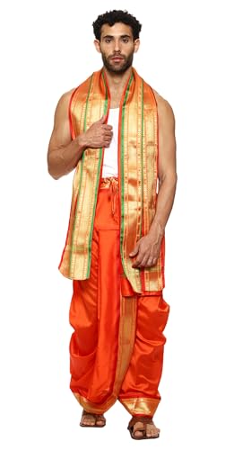 Image of Rameshwaram Fabrics Mens Ready to Wear Silk Dhoti with Angwastra Set - Pocket Dhothi