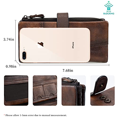 Women RFID Blocking Wallet Leather Vintage Large Capacity Credit Card Clutch Coffee3