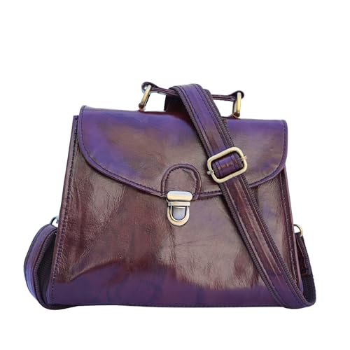 Leather Shoulder Bag for Women – Vintage Crossbody Satchel with Adjustable Strap – Full Grain Goat Leather Purse for Daily Use, Office, Travel & Gifts (Brown)