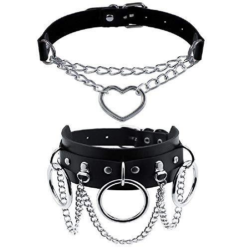 Papasgix Choker Collar Necklace for Women, Adjustable Pu Leather Goth Studded Heart Punk Necklace with Spikes, Trendy Collar for Teenager Girls (2Pcs-Black1) Papasgix Choker Collar Necklace for Women, Adjustable Pu Leather Goth Studded Heart Punk Necklace with Spikes, Trendy Collar for Teenager Girls (2Pcs-Black1)
