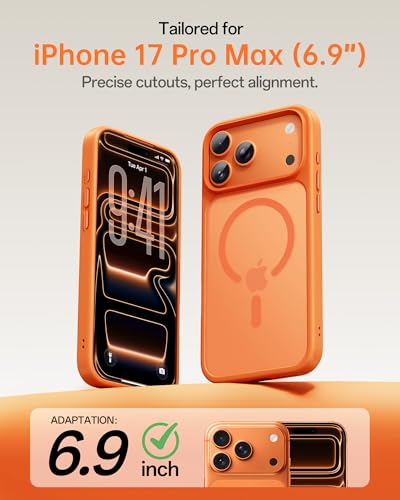 Image of UNBREAKcable Magnetic for iPhone 17 Pro Max Case 6.9-Inch, Compatible with MagSafe, Full Camera Protection, Built-in Magnetic Ring, Drop Protection Shockproof Slim Phone Cover - Orange