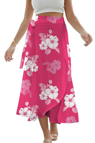 Cromoncent Womens Boho Floral Wrap Maxi Skirt Summer Tie Up Waist Split Beach Skirts