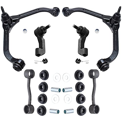 Image of Detroit Axle - 6pc Front End Control Arms Kit for 02-07 Jeep Liberty, 2 Outer Tie Rod Ends 2 Upper Control Arms w /Ball Joint 2 Sway Bar Links 2002 2003 2004 2005 2006 2007 Replacement
