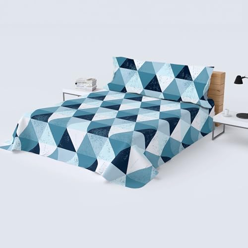 HOMEYA - Juego de sábana Cama 150cm - Juego de 3 Piezas - sábana encimera 230x260, Bajera Ajustable 150x190, Funda Almohada 45x170, Estampada