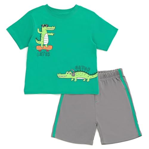 Funstuff Alligator Later Gator Toddler Boys T-Shirt and Mesh Shorts Outfit Set Green/Gray 2T