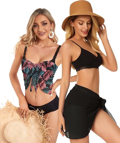 Image of CHICGAL 2 Pieces Women Beach Sarong Bathing Suit Wrap Skirt Sheer Bikini Swimsuit Cover Ups for Swimwear