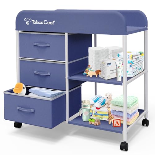 Image of Baby Changing Table, Portable Changing Table, Diaper Changing Station with Waterproof Pad, Changing Table Dresser with 3 Storage Baskets, Mobile Nursery Organizer for Newborn Essentials