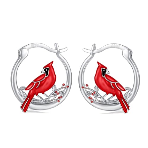 Red Cardinal Hoop Earrings 925 Sterling Silver Memorial Cardinals Appear When Angels Are Near Cute Bird Jewelry Gifts