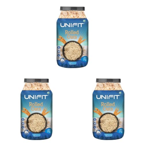 Image of UNIFIT Rolled Oats | 100% Wholegrain Oats | Healthy Breakfast | High Fiber & Protein-Rich Diet Food | Supports Weight Management & Heart Health | 1Kg (Pack of 3)