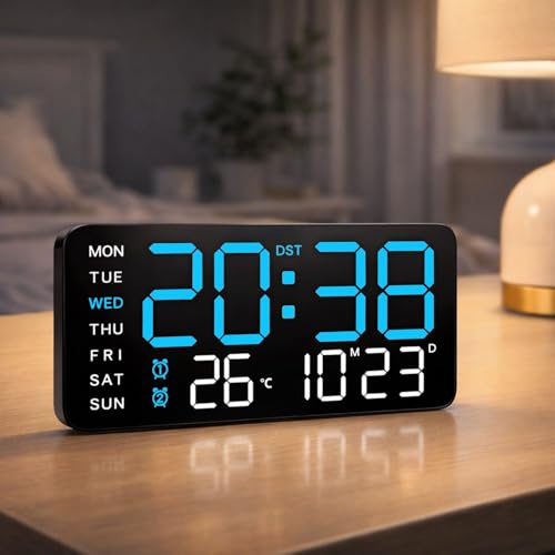 Image of Sehaz Artworks Digital Alarm Clock for Living Room Stylish | Electric Digital Wall Clock for Hall |Alarm Clock for Heavy Sleepers |Table Clock for Home | Alarm Clock for Bedroom |Digital Watch - Blue