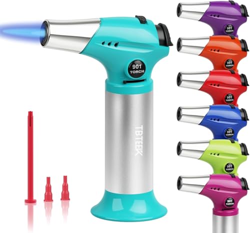 Image of TBTEEK Butane Torch T901, Kitchen Torch Cooking Torch with Safety Lock & Adjustable Flame for Cooking, BBQ, Baking, Brulee, Creme, DIY Soldering(Butane Not Included), Aqua