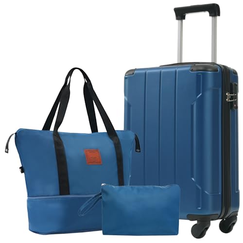 Hardshell Luggage Sets 3 Piece Carry-on Suitcases with Wheels,TSA Lock for Men Women,Blue(20in)2