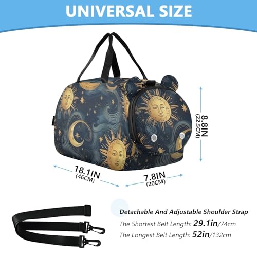 Sun and Moon Duffle Bag for Girl, Sports Duffle Gym Bags with Shoe Compartment, Personalized Overnight Bag Travel Weekender for Kids2
