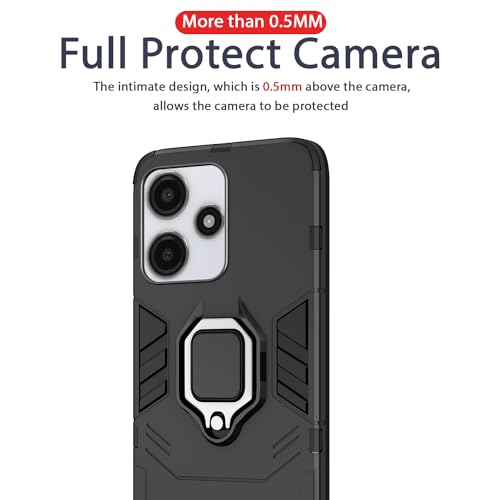 Image of Pikkme Redmi 12 5G Back Cover | D5 Tough Armor Bumper | 360 Protection Case | Ring Holder Stand Case for Redmi 12 5G (Black)
