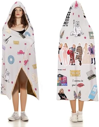 Soft Hooded Blanket Warm Flannel Wearable Blanket Cozy Plush Cloak Blankets Wrap Blanket Gifts for Music Lovers Friends Women