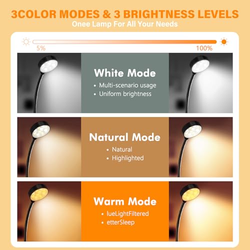 Image of KTEBO 2 Pack Rechargeable Book Light Clip-On Reading Light for Books in Bed | 9 eye-friendly modes from 3 color temperatures and 3 brightness, USB-C up to 30 hrs - Black & Black
