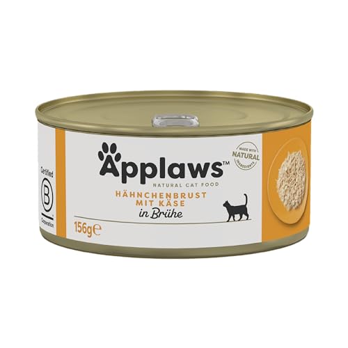 Applaws 100% natürliches Premium-Nassfutter für Katzen, Hühnerbrust mit Käse in Brühe - Packung mit 24 x 156g Dosen