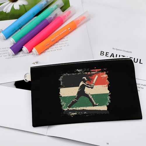 Cricket Bat Player Fashion Coin Purse Change Makeup Bag Canvas Pencil Pouch Travel4