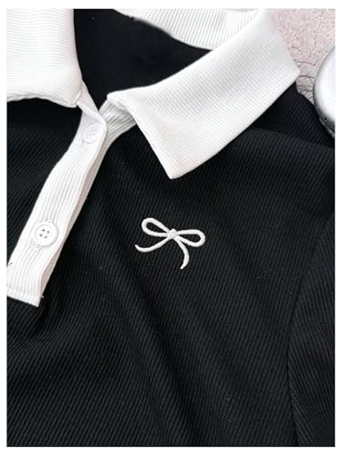 Girl's Embroidery Bowknot Mini Dresses Short Sleeve Collared Bodycon Pencil Dress3