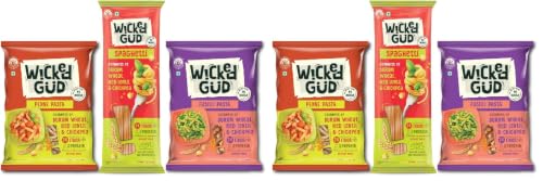Image of WickedGud 2X Fiber Spaghetti, Penne & Fusilli Pasta Combo | No Maida | Durum Wheat Semolina | Brown Rice | Red Lentils | Healthy Diet Pasta - 400gm x 3 (Pack of 2)