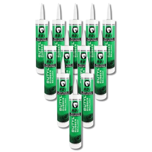 Red Devil 0697GI12 RD Pro Butyl Rubber Sealant – High-Performance Industrial-Grade Sealant for Outdoor & Below-Grade Applications, Paintable, Excellent Adhesion, 10.1 oz Cartridge, Gray, Pack of 12