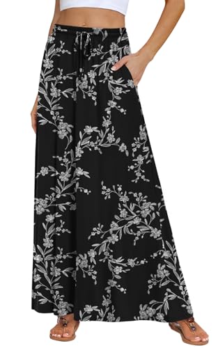 DB MOON Womens Maxi Skirt 2025 Casual Flowy Elastic High Waist Long Skirts with Pockets