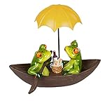 Wunderschöne trendige dekorative Deko Figur Frosch Paar Frau,Mann im Boot mit Metall Schirm,Laubfrosch,