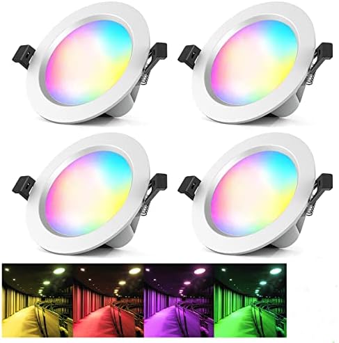 GEYUEYA Home 9W Led Downlights Spotlights, 9W LED Recessed Ceiling Lights WiFi Bluetooth Mesh RGBCW RGB White CCT 2700K-6500K Color Change Aluminum Spotlights Alexa Google Home for Home - 10 Pack