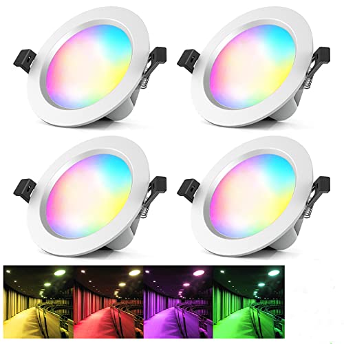 Downlight LED Foco Empotrable LED techo 5 W RGBWC Foco LED empotrable regulable, lámpara de techo para baño, salón, cocina, KTV, bares, 4 unidades Cover