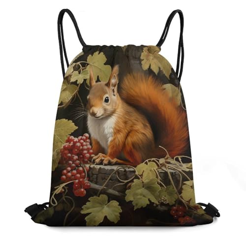 Cute Red Squirrel Drawstring Backpack Durable Sport Gym Bags Daypack for Men Women 35 * 42cm