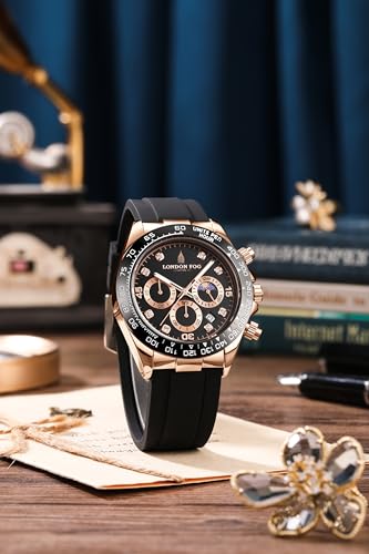 Image of London Fog Bond Collection Analog Quartz Watch for Men with Round Dial and Silicone Strap, Metal Case with Tachymeter Bezel, Chronograph Function, Date Display, Luminous Hands & Hour Markers, Water Resistant
