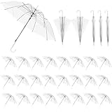30 Pack Clear Wedding Umbrellas Bulk, Auto Open Stick Umbrellas with White European J Hook Handle Windproof Large Canopy Umbrella for Outdoor Wedding Bride Groom Photography GolfStick Umbrellas