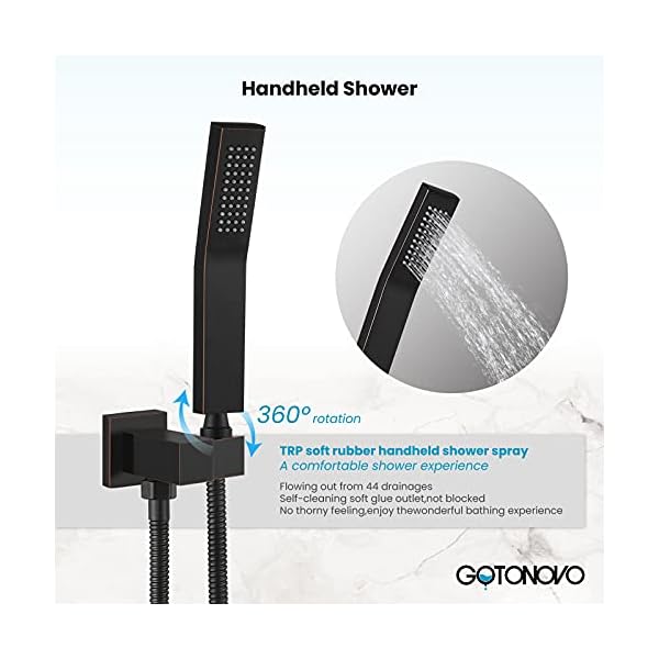 Gotonovo oil rubbed bronze shower system wall mount triple function 12 inch bathroom shower faucet set with tub spout high pressure square rain showerhead hand shower rough in valve  urban country home decor