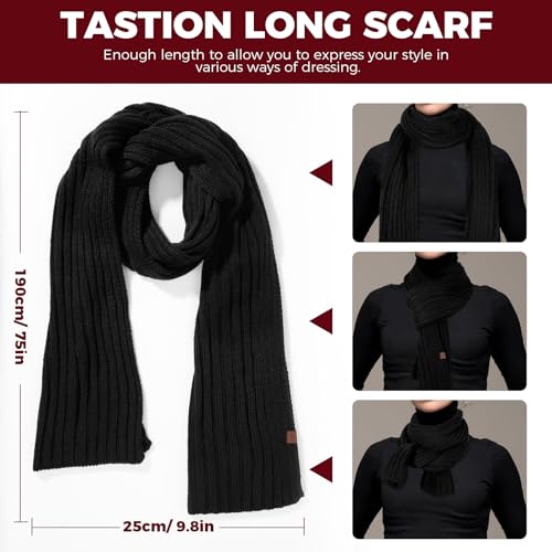 Womens Winter Beanie Hat Scarf Gloves Set Knit Warm Beanie with Pom Pom Long Scarf Touch Screen Gloves Set4