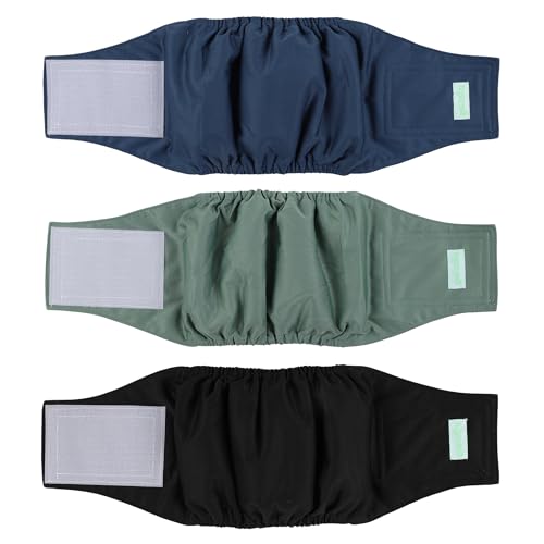 Image of wegreeco Washable Male Dog Belly Band (Stylish Pattern)- Pack of 3 - Washable Male Dog Belly Wrap, Dog Diapers Male (Blue, Green, Black, Large)
