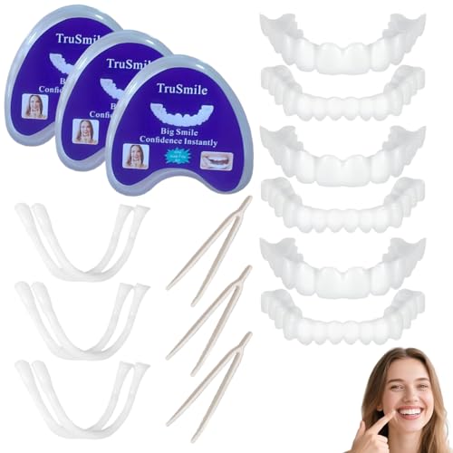 3 pares Carillas Dentales, Dentadura Postiza Perfecta, Hombres, Mujeres | Dentaduras Postizas Ajustables, Dientes Postizos Temporales, Dentaduras Postizas Instantáneas, Dientes de Carillas Cosméticos