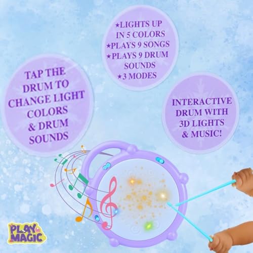 Image of PlayMagic 3D Flash Drum Toy with Flash Light & Musical Sound Instrument|3 X AA Battery Operated (Not Included)|Learning & Educational Baby Toy|Birthday Gift for Kids 3 Years +|Made in India|Frozen