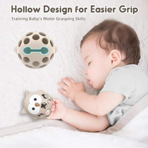 Image of PandaEar Rattle Teether for Babies 0-12 Months, Montessori Silicone Baby Teething Toy, BPA-Free Food Grade Freezer Safe Sensory Toy for Gum Relief & Motor Skills, Beige
