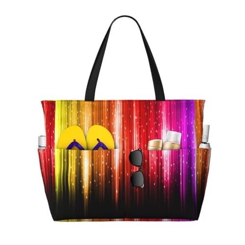 Sac fourre-tout paillettes arc-en-ciel femme - Grand sac de plage et cabas bandoulière été