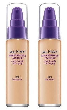 Almay Cosmetics Age Essentials Makeup Foundation 140 Light/Medium Warm SPF 15 (Pack of 2) With Octinoxate, Titanium Dioxide, Dimethicone, Boron Nitride, Pullulan, Tocopherol and Niacin, 1 fl. oz. each