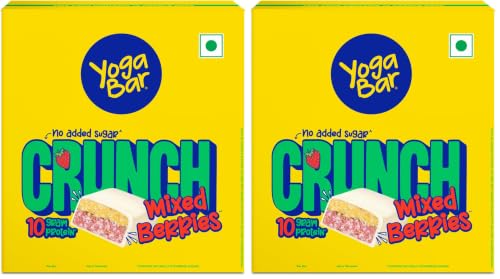 Image of Yogabar Crunch Bar Mixed Berry | 10g Protein Bar | No Added Sugar | Crunchy Bar with Almonds & Peanuts | Whey Protein Bar for Gym, Workout & Healthy Snacking | Pack of 24