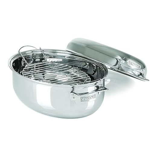 Viking 3-Ply Stainless Steel Oval Roaster with Metal Induction Lid and Rack, 8.5 Quart