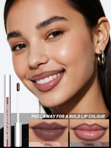 Image of Lip Stain Peel Off Lip Liner Stain with Tweezer, Long Lasting Matte Lip Tint Tattoo, Highly Pigmented Color Lip Makeup, Waterproof Lipstick, Transfer-proof Lipstain for Women, Brown