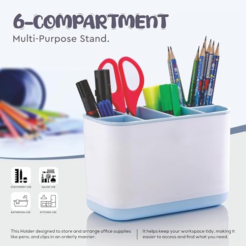 Image of OLMARTT KITCHENWARE 6-Compartment Multi-Purpose Kitchen Organizer - Versatile Toothbrush Storage Caddy Detachable top & bottem (Sky Blue)