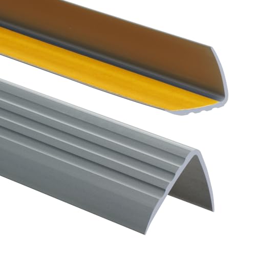 ProfiPVC Perfil de PVC autoadhesivo de borde para escaleras 50mm x 40mm en Forma de L, Tiras antideslizantes para peldaños, Esquina para cantos - Cantonera Protector, 90cm, Plata