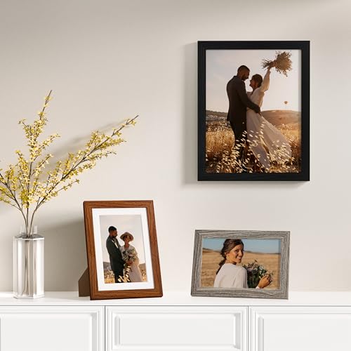 Image of Vittanly 12 Pack Picture Frames Collage Wall Decor for Mounting or Tabletop, Gallery Wall Frame Set for Family, Multi Sizes Including 8x10, 5x7, 4x6, Black & Walnut Brown & Dark Grey