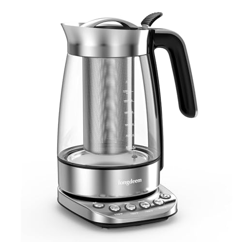 Electric Glass Tea Kettle for Boiling Water, Hot Tea Maker With Temperature Control, 1.7L Tea Pot with Removable Infuser for Coffee/Tea Brewing, Stainless Steel Filter, Cordless Swivel Base, Silver Electric Glass Tea Kettle for Boiling Water, Hot Tea Maker With Temperature Control, 1.7L Tea Pot with Removable Infuser for Coffee/Tea Brewing, Stainless Steel Filter, Cordless Swivel Base, Silver