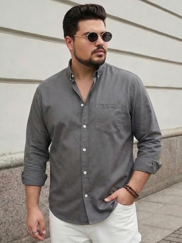Image of Urbano Plus Men's Cotton Full Sleeve Regular Fit Solid Oxford Shirt with Button-Down Collar