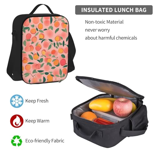 Pink Peach Pattern Seamless Pattern Print 3 Piece Set Backpack, Lunch Bag, Pencil Case, Cute Sturdy For College And Travel 7